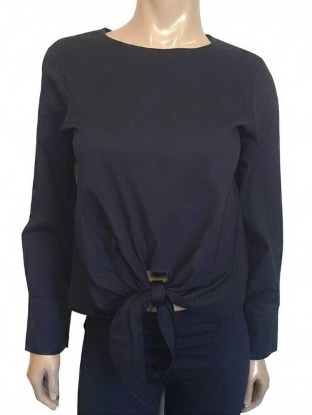 Design Lab Tie Hem Button Cuff Cotton Blouse Shirt Womens Medium Black